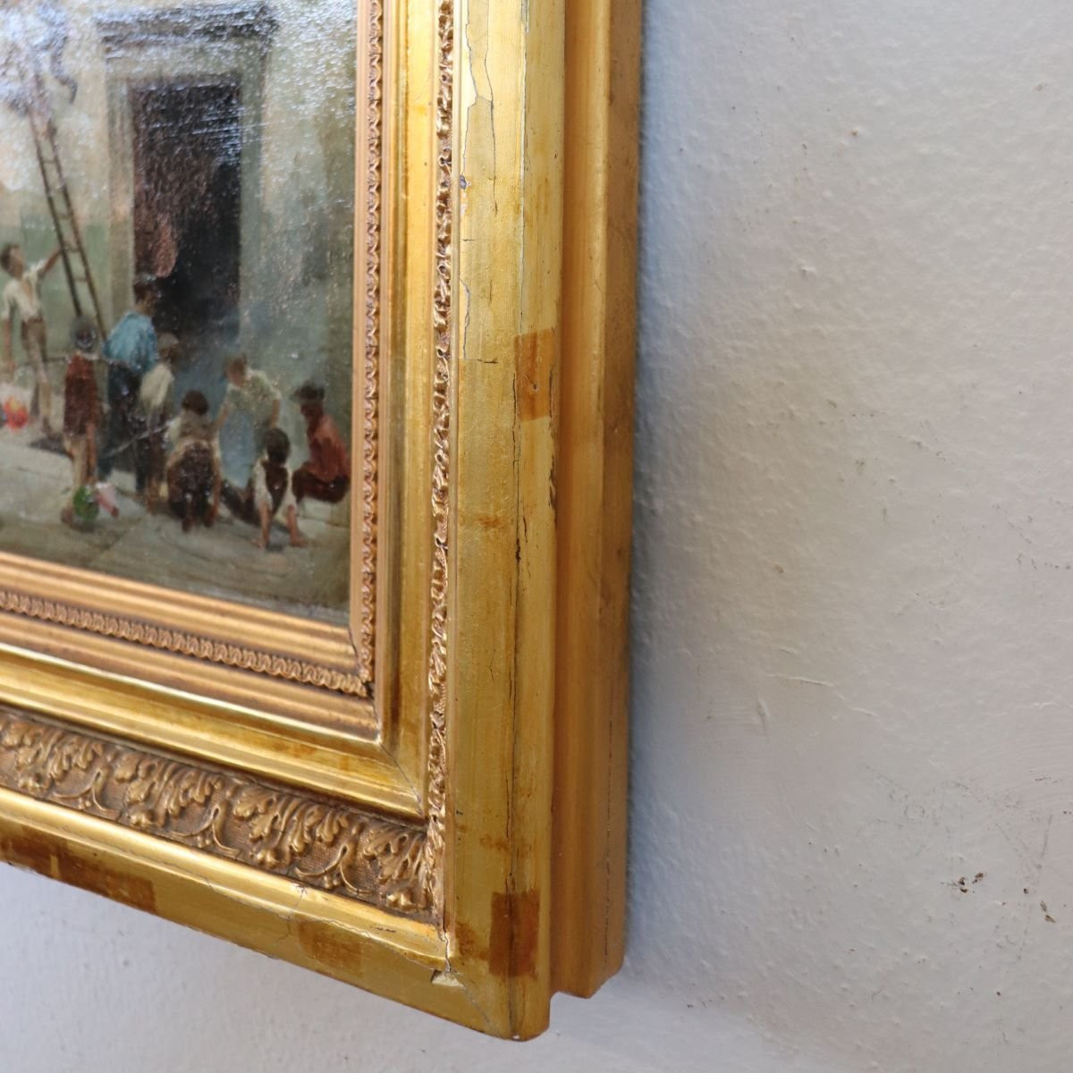 Peinture à l'huile sur toile, Enfants jouant, Italie, XIXe siècle-photo-6