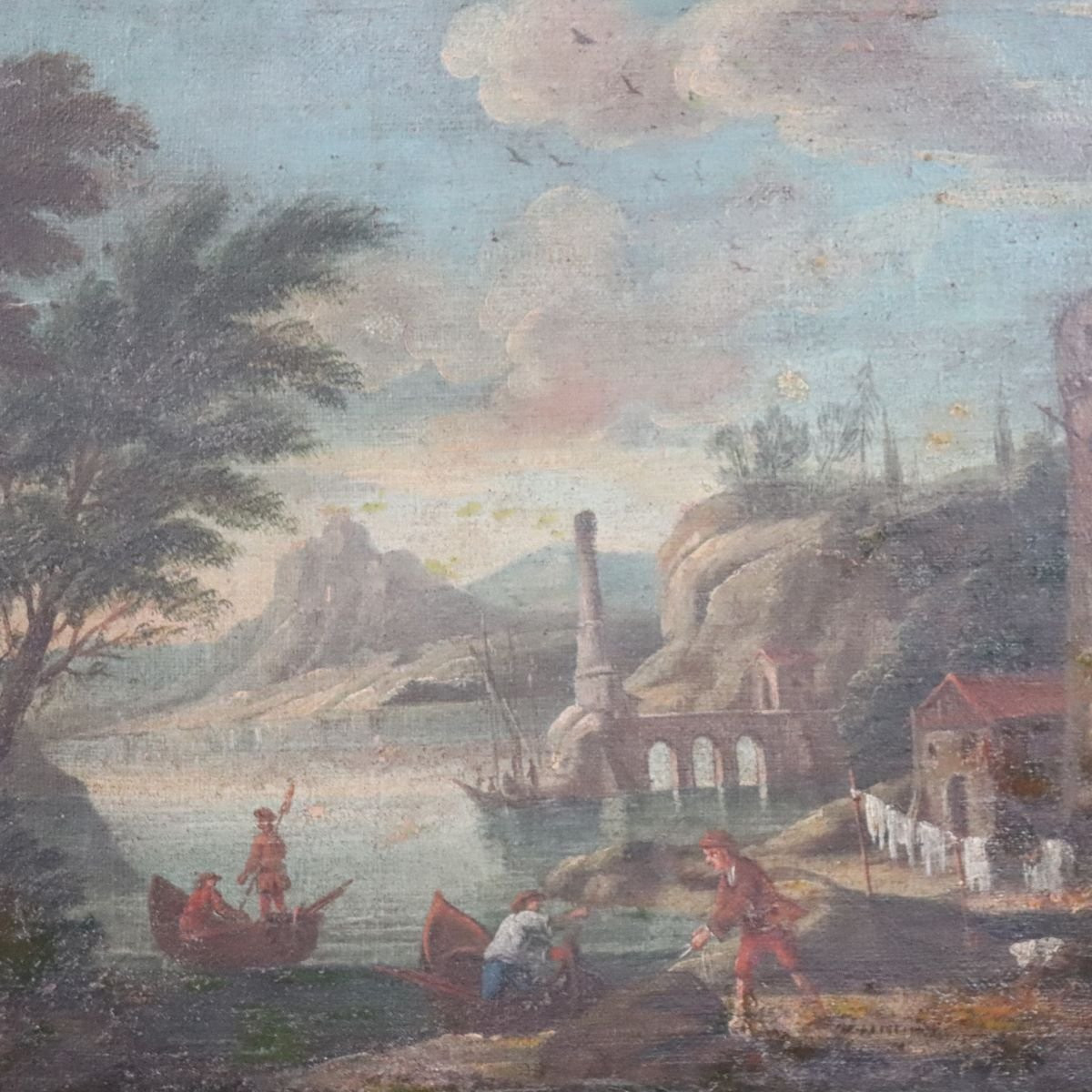 Coastal Landscape, Oil On Canvas, Italy, 18th Century-photo-2