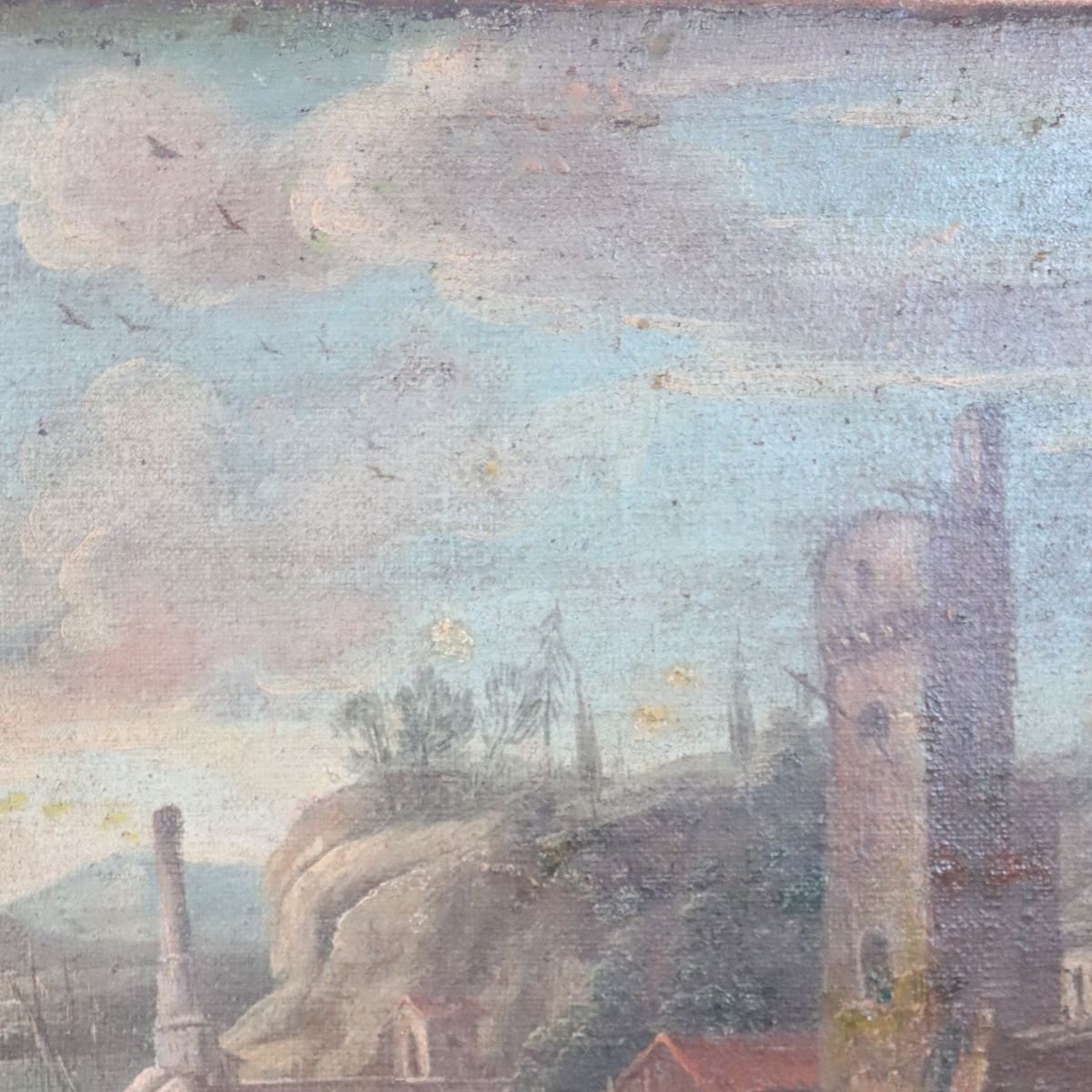 Coastal Landscape, Oil On Canvas, Italy, 18th Century-photo-1