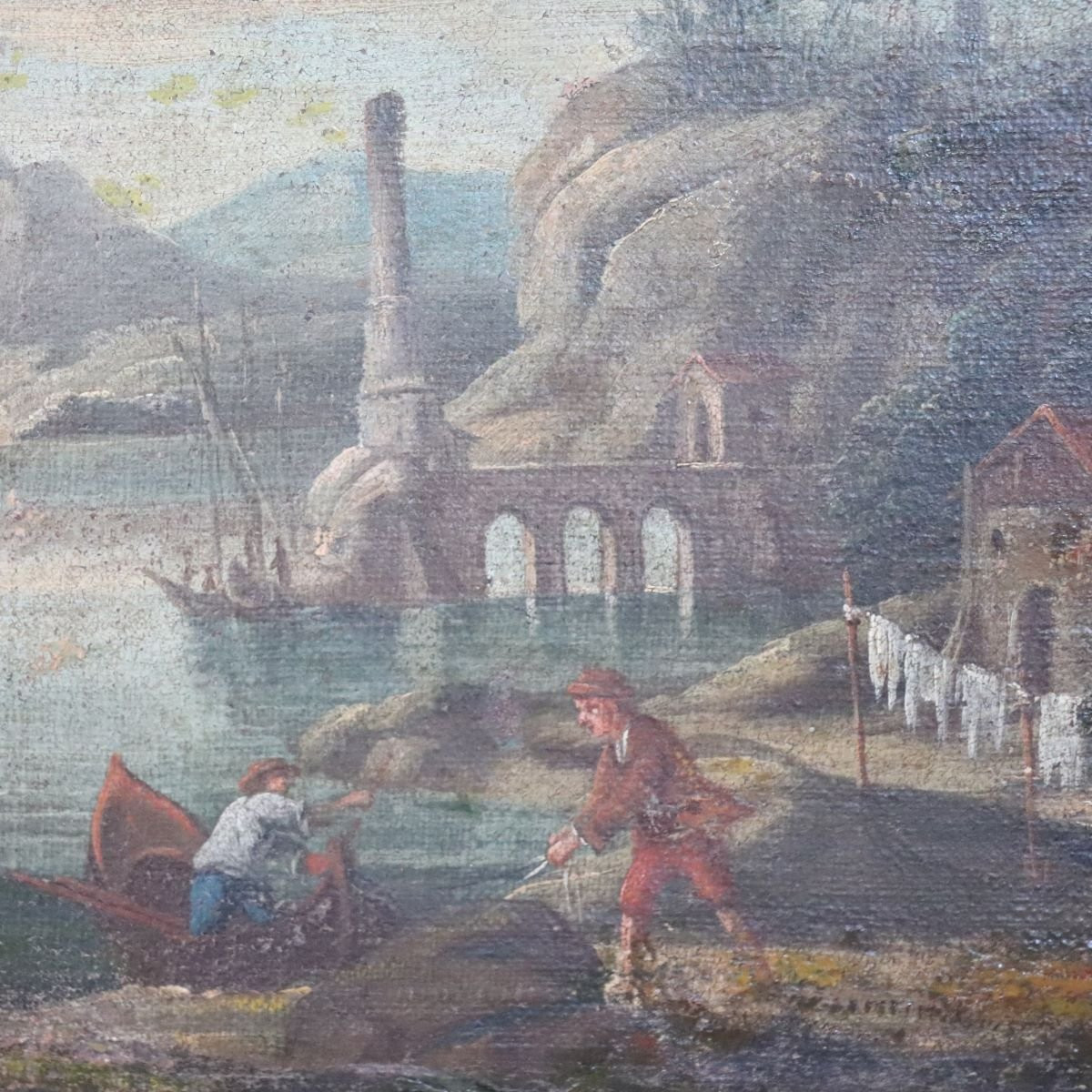 Coastal Landscape, Oil On Canvas, Italy, 18th Century-photo-3