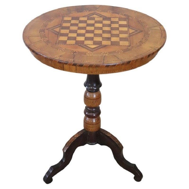 Table d'appoint ancienne en noyer incrusté, Italie, XIXe siècle