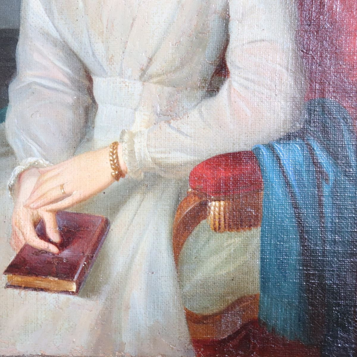 Portrait d'une jeune femme au livre, peinture à l'huile sur toile, Italie, XIXe siècle-photo-3