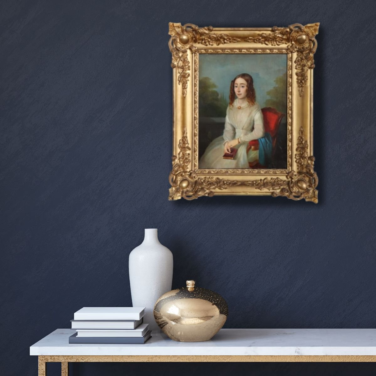 Portrait d'une jeune femme au livre, peinture à l'huile sur toile, Italie, XIXe siècle-photo-4