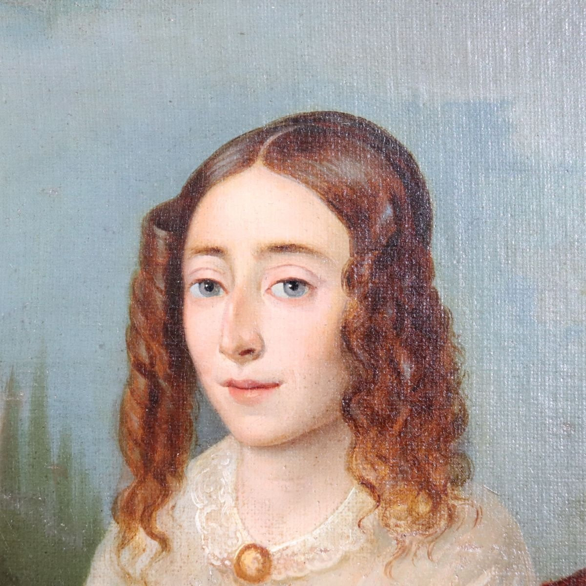 Portrait d'une jeune femme au livre, peinture à l'huile sur toile, Italie, XIXe siècle-photo-1