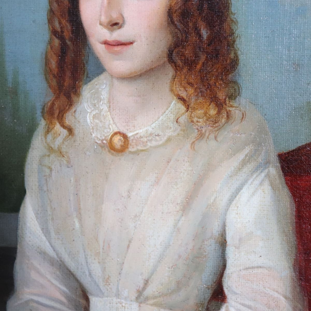 Portrait d'une jeune femme au livre, peinture à l'huile sur toile, Italie, XIXe siècle-photo-2