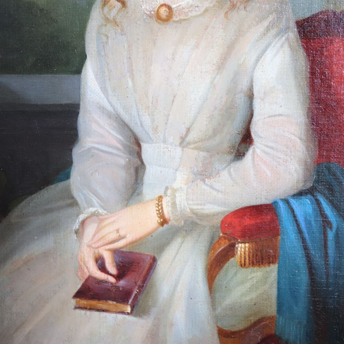 Portrait d'une jeune femme au livre, peinture à l'huile sur toile, Italie, XIXe siècle-photo-3