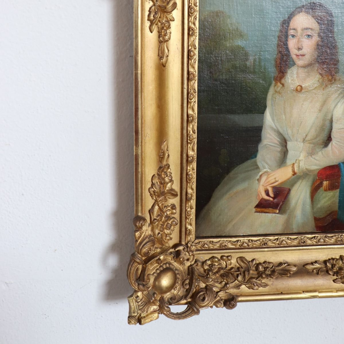 Portrait d'une jeune femme au livre, peinture à l'huile sur toile, Italie, XIXe siècle-photo-5