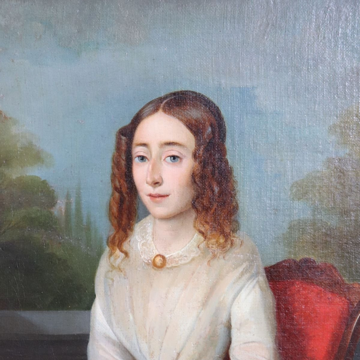 Portrait d'une jeune femme au livre, peinture à l'huile sur toile, Italie, XIXe siècle-photo-6