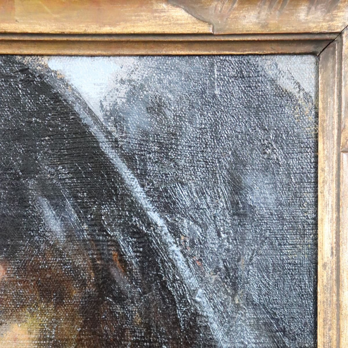 Jeune femme au chapeau, peinture à l'huile sur toile, Giovanni Beltrami fin du XIXe siècle-photo-2