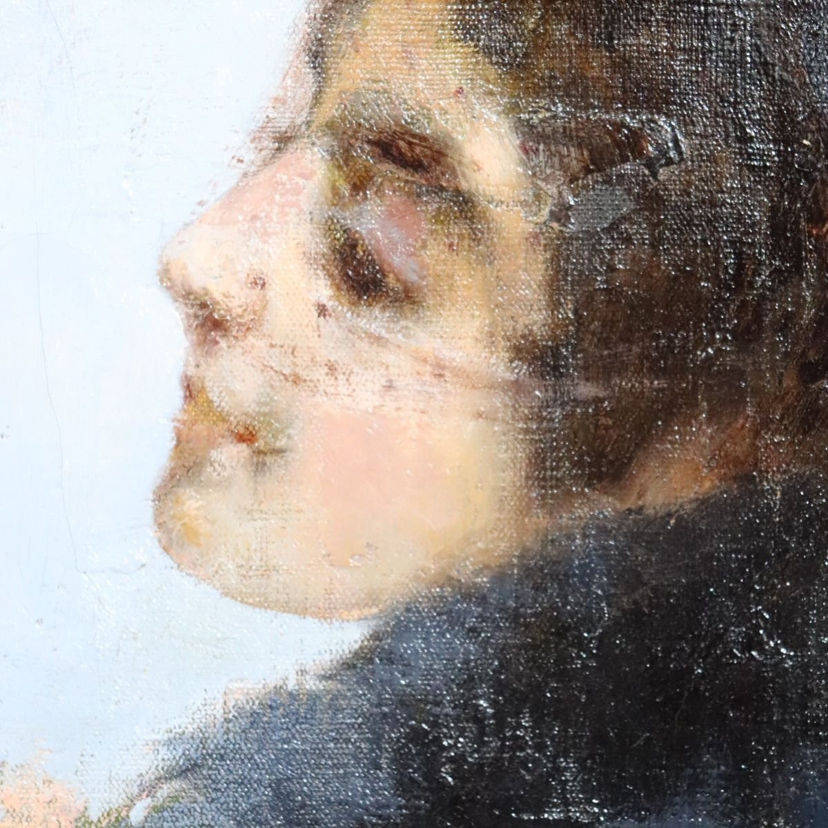 Jeune femme au chapeau, peinture à l'huile sur toile, Giovanni Beltrami fin du XIXe siècle-photo-3