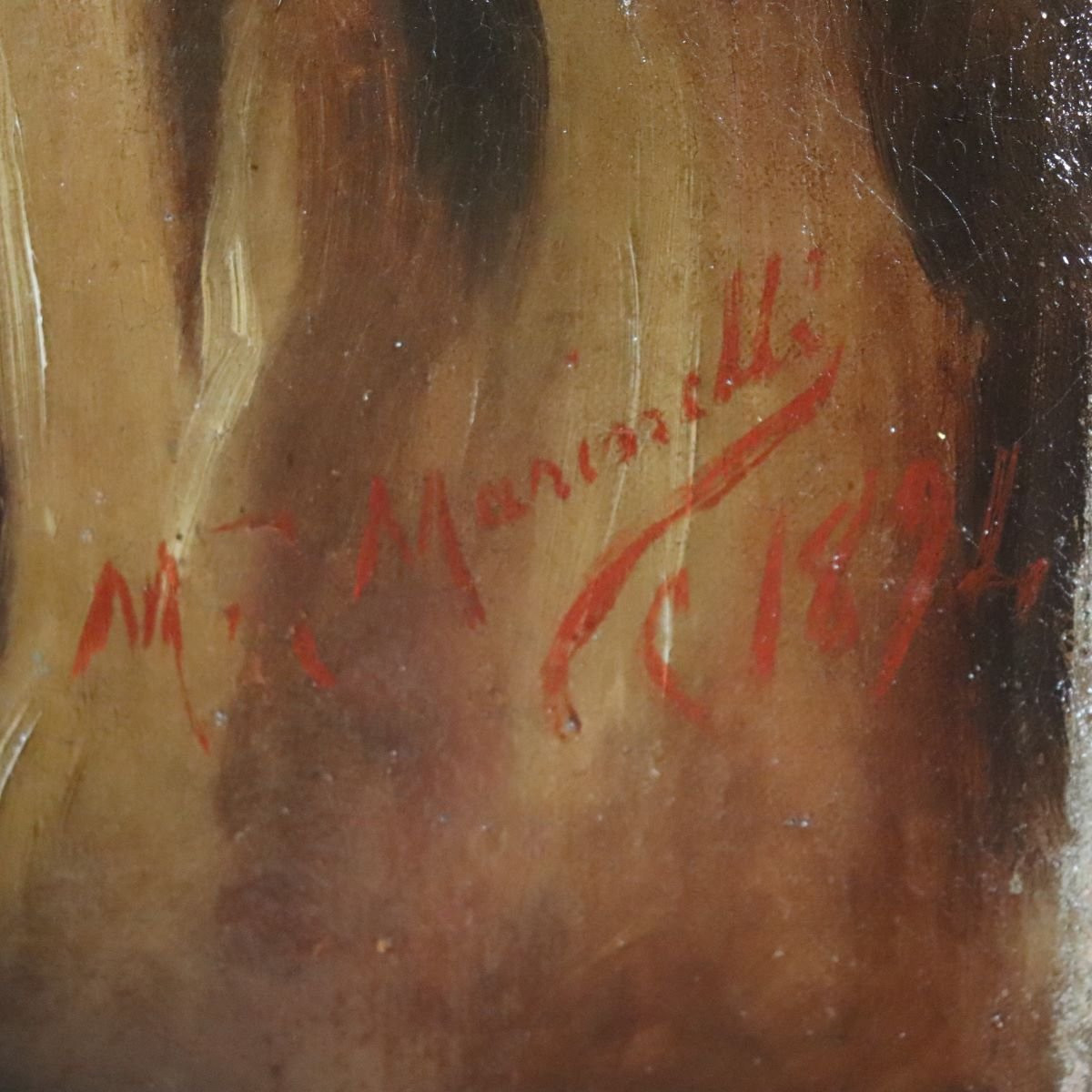 Peinture à l'huile sur toile, portrait d'homme, signée M. Marinelli et datée de 1894-photo-3