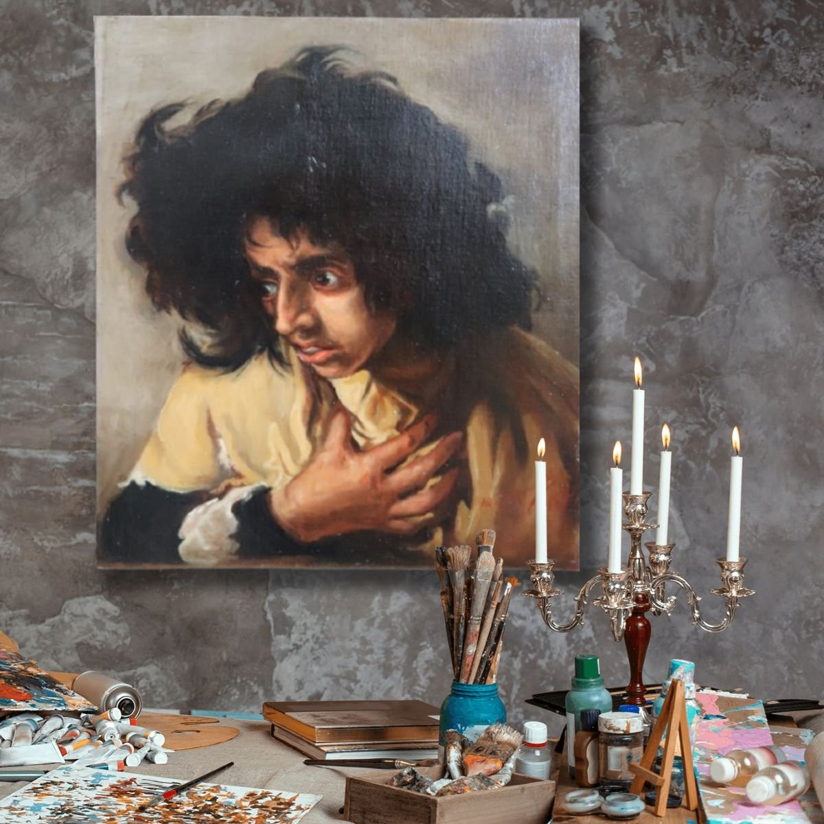 Peinture à l'huile sur toile, portrait d'homme, signée M. Marinelli et datée de 1894-photo-4