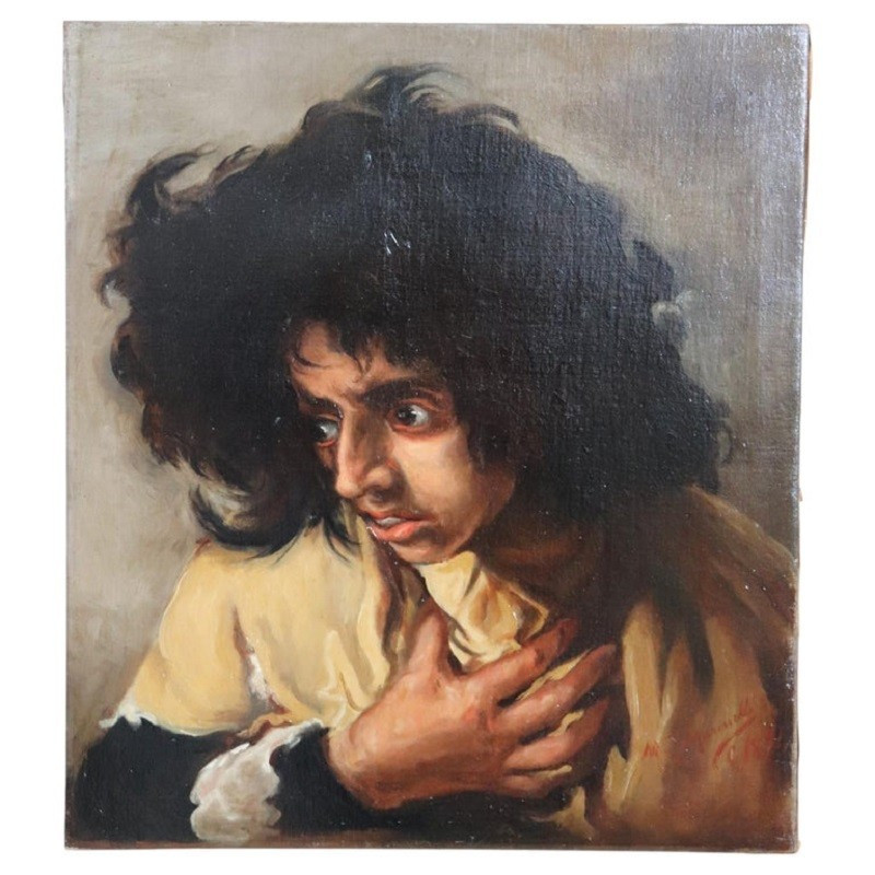 Peinture à l'huile sur toile, portrait d'homme, signée M. Marinelli et datée de 1894