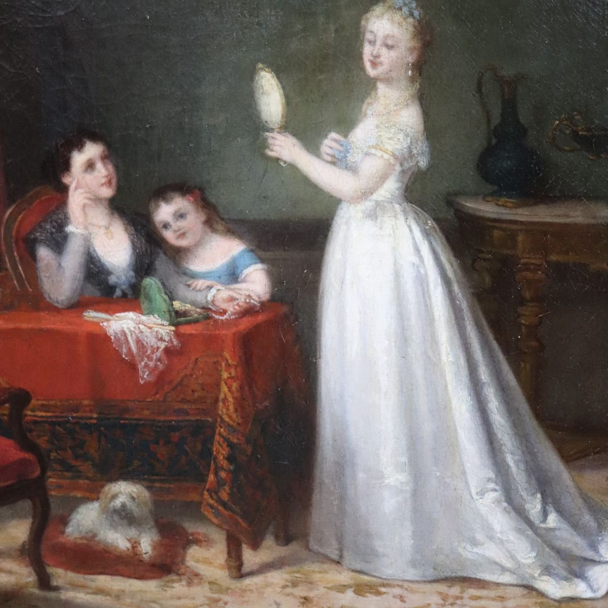 Scene Of Women, Oil On Canvas, Italy, 19th Century-photo-2