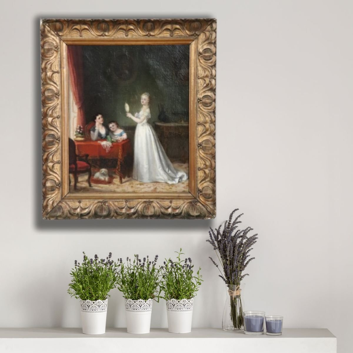 Scene Of Women, Oil On Canvas, Italy, 19th Century-photo-4