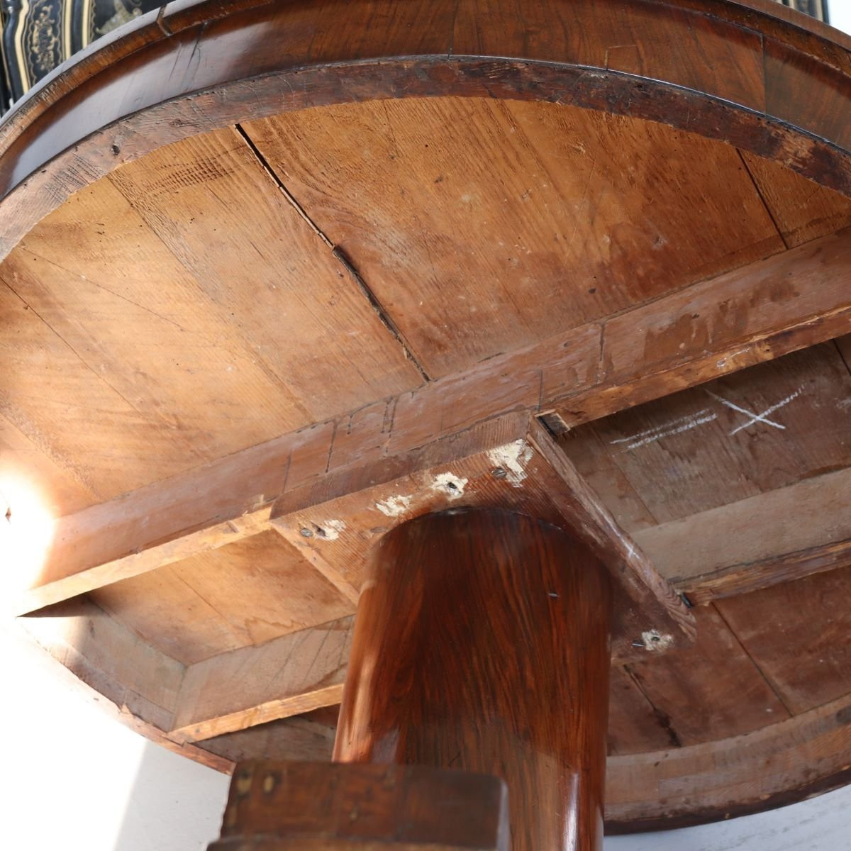 Antique Round Table In Walnut, Italy Early 19th Century-photo-7