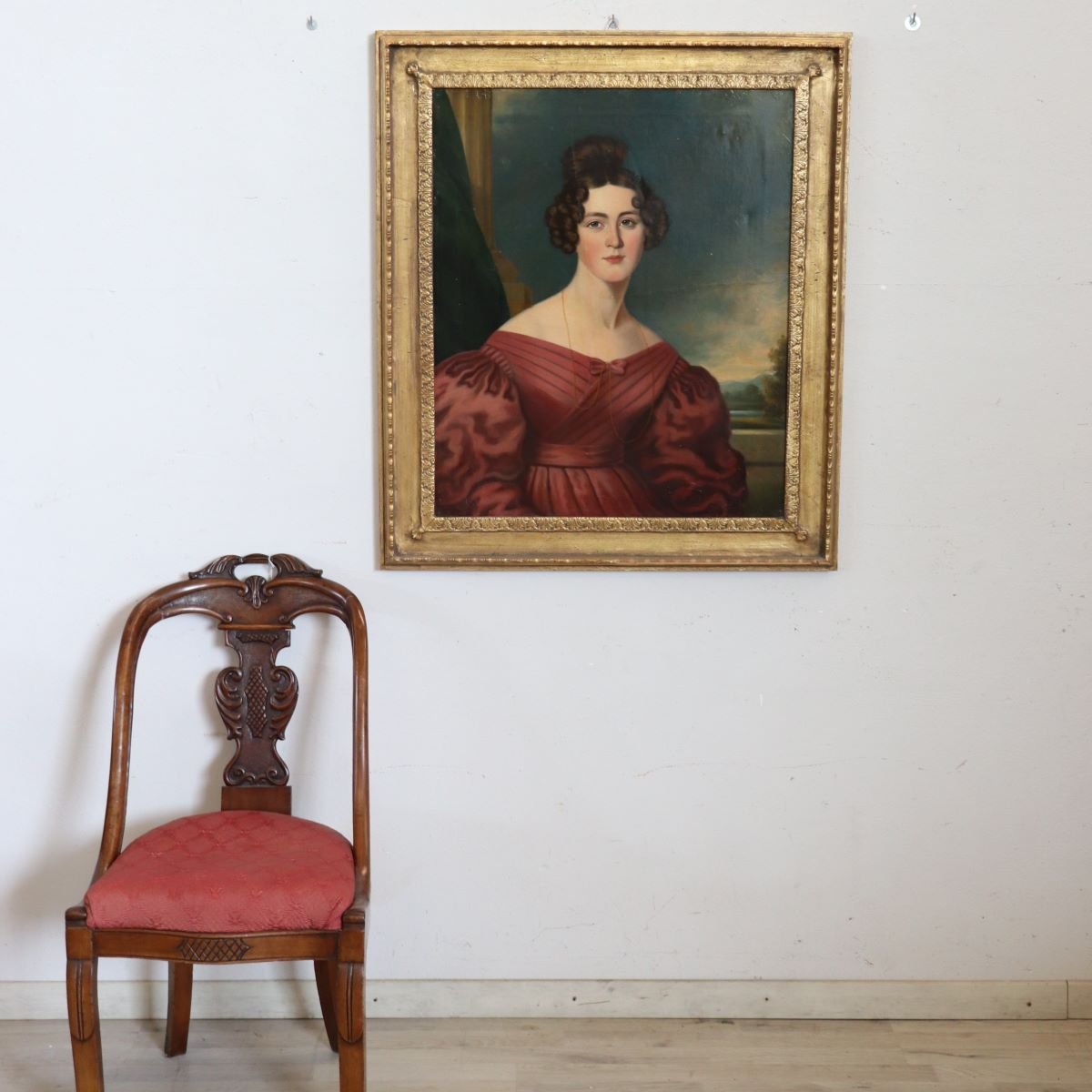 Portrait d'une jeune femme, peinture à l'huile sur toile, Italie, XIXe siècle-photo-3