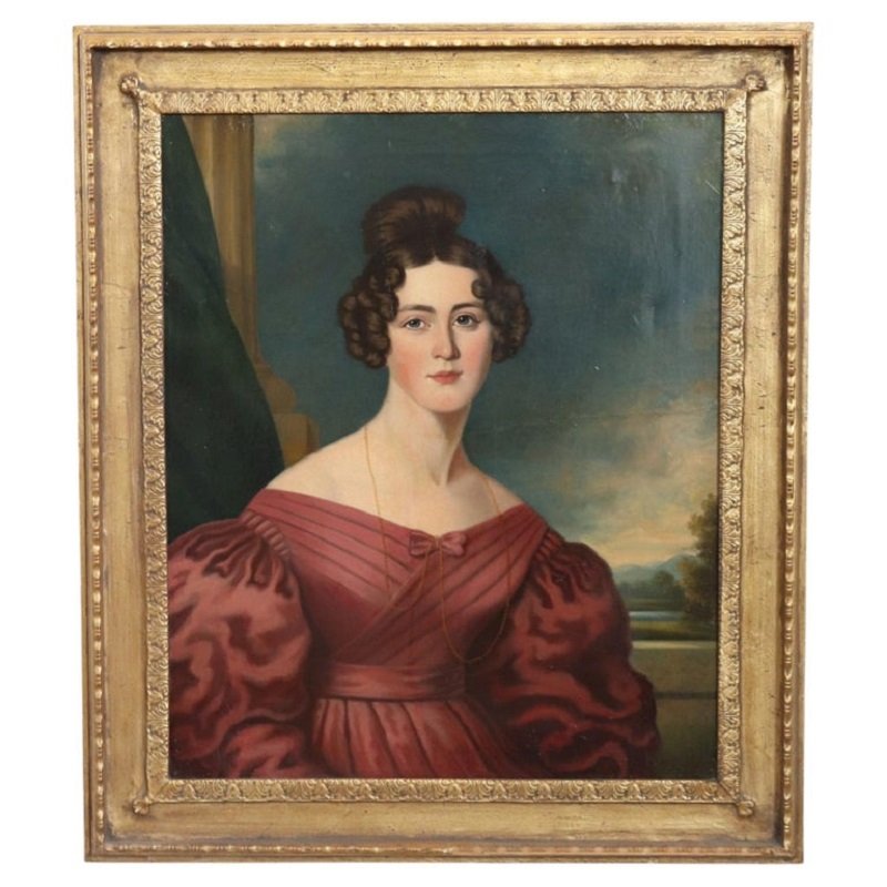 Portrait d'une jeune femme, peinture à l'huile sur toile, Italie, XIXe siècle