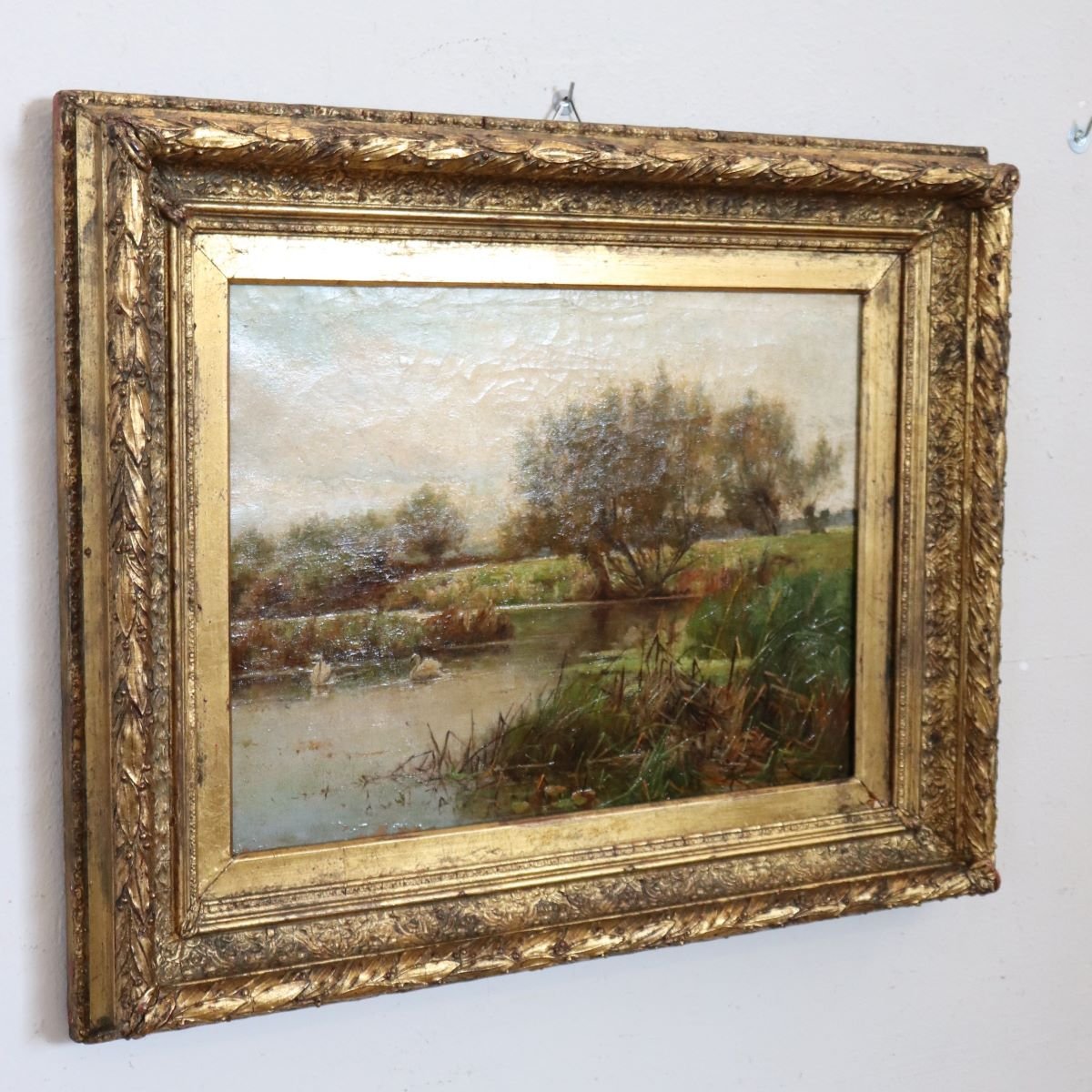 Landscape With Swans, Oil On Canvas, English School, 19th Century-photo-7