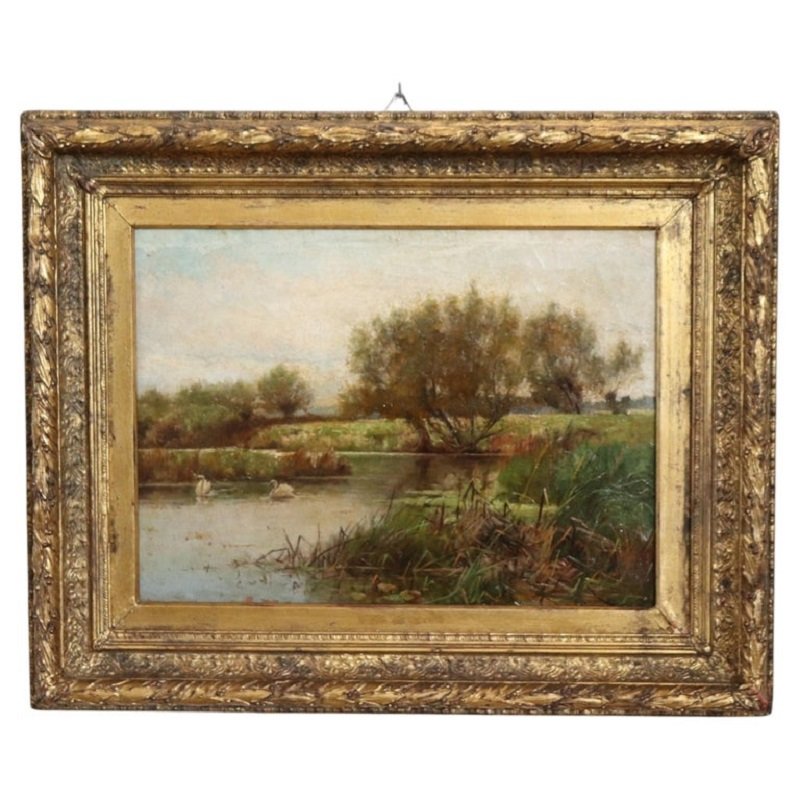 Landscape With Swans, Oil On Canvas, English School, 19th Century