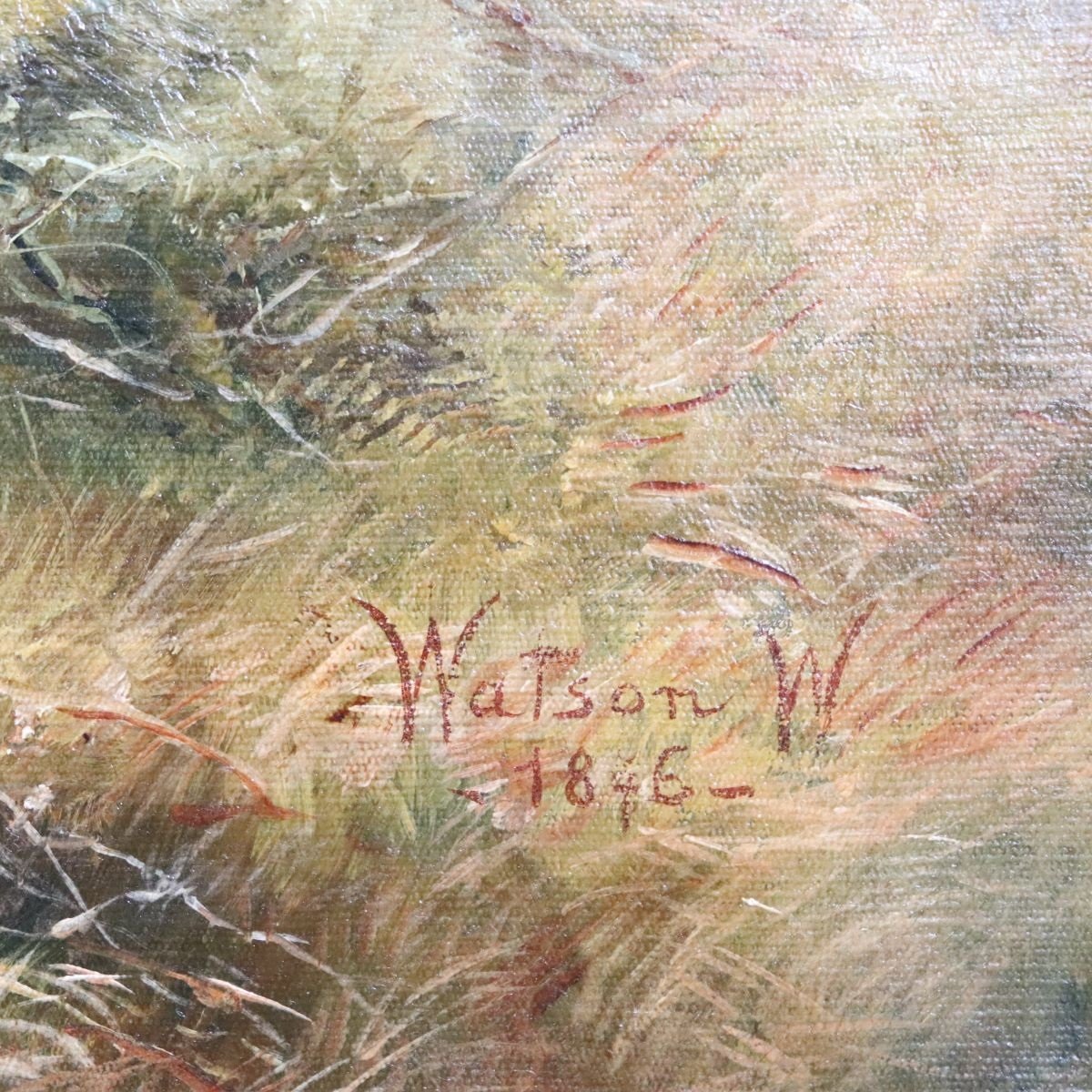 Grand huile sur toile, Troupeau de bétail, signée Watson W., XIXe siècle-photo-2