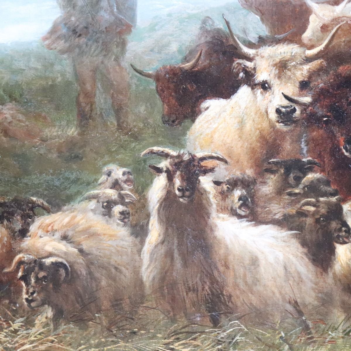 Grand huile sur toile, Troupeau de bétail, signée Watson W., XIXe siècle-photo-7