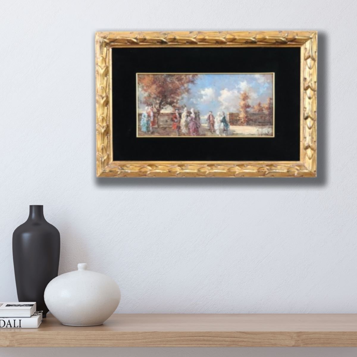 Romantic Scene, Oil Painting On Wood Panel Signed N. Sidoli, Italy, Early 20th Century-photo-2