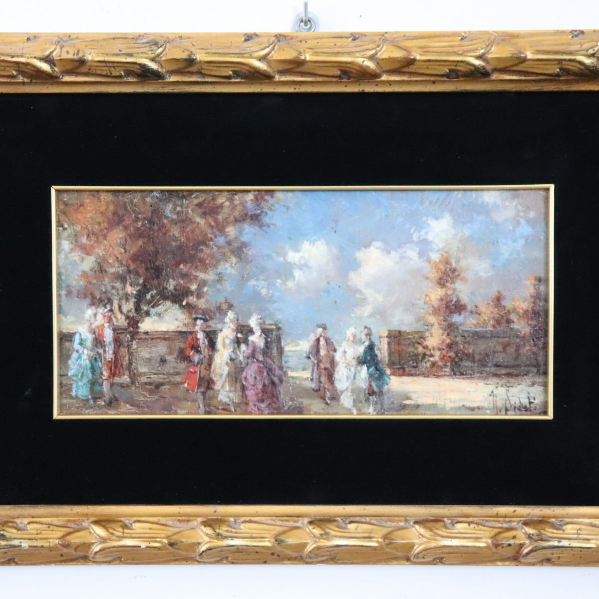 Romantic Scene, Oil Painting On Wood Panel Signed N. Sidoli, Italy, Early 20th Century-photo-3