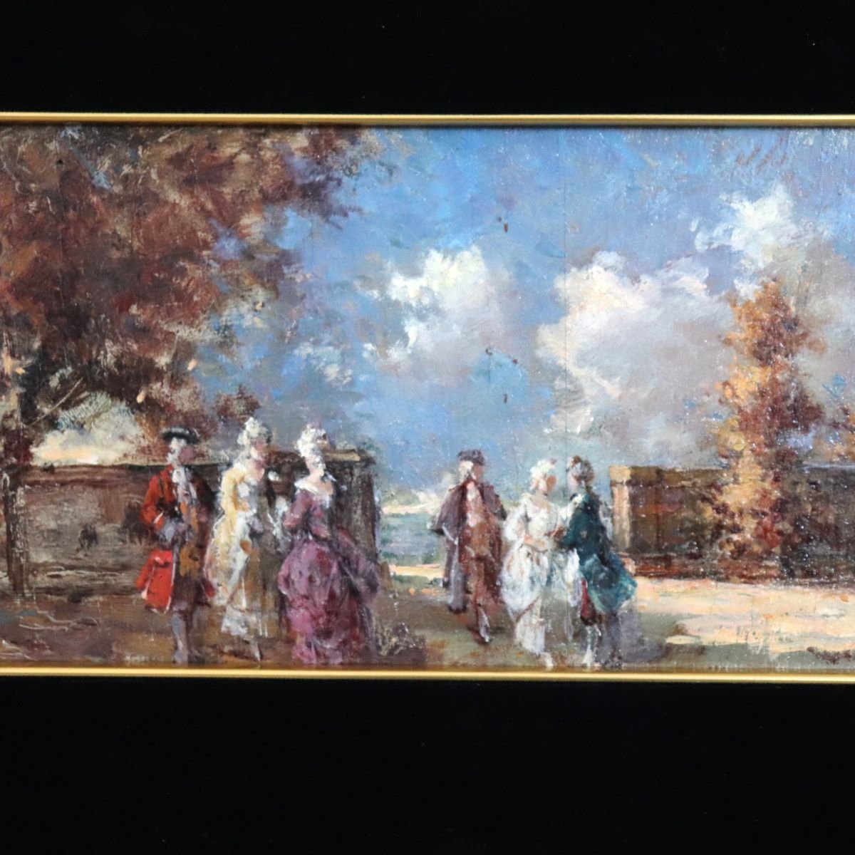 Romantic Scene, Oil Painting On Wood Panel Signed N. Sidoli, Italy, Early 20th Century-photo-4