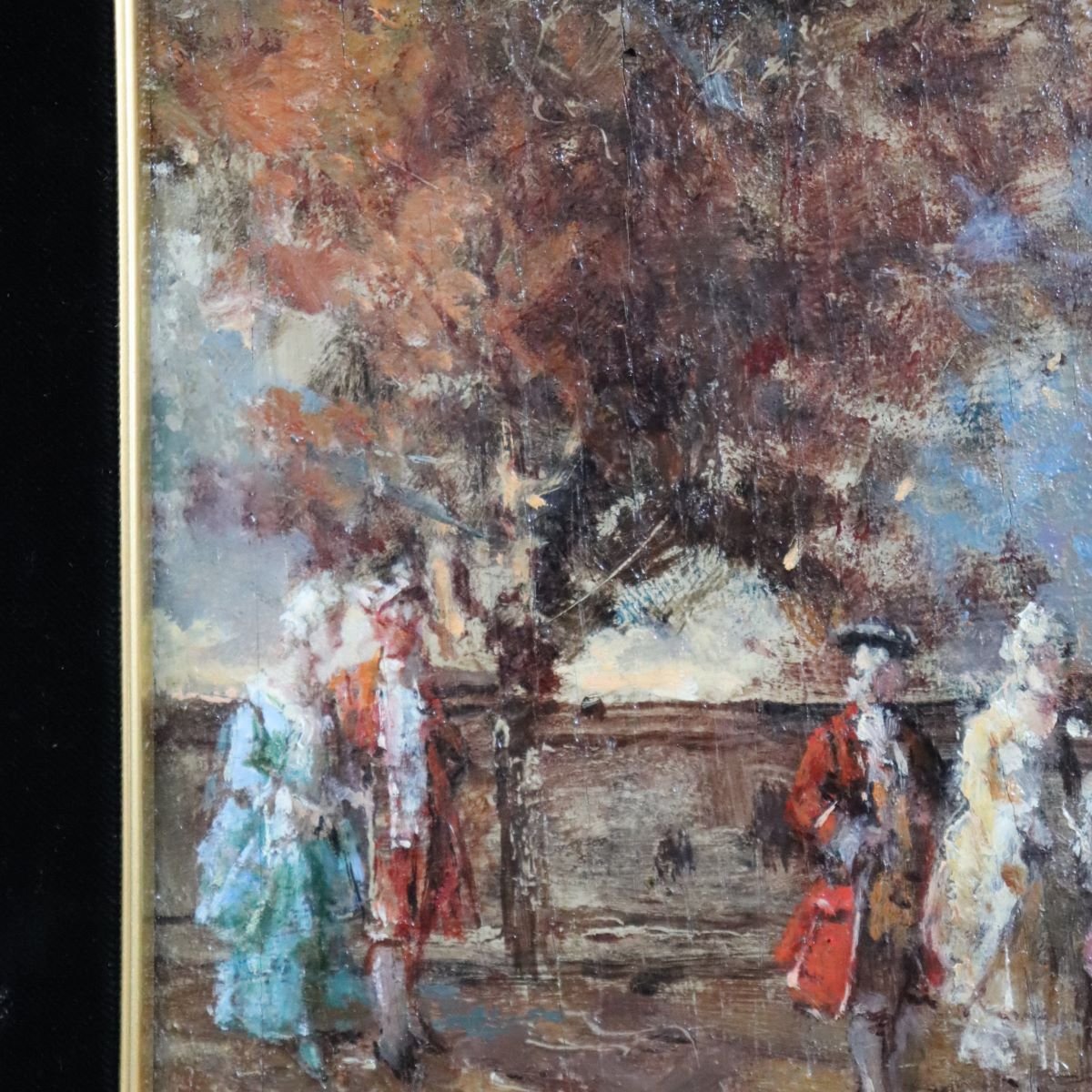 Romantic Scene, Oil Painting On Wood Panel Signed N. Sidoli, Italy, Early 20th Century-photo-3