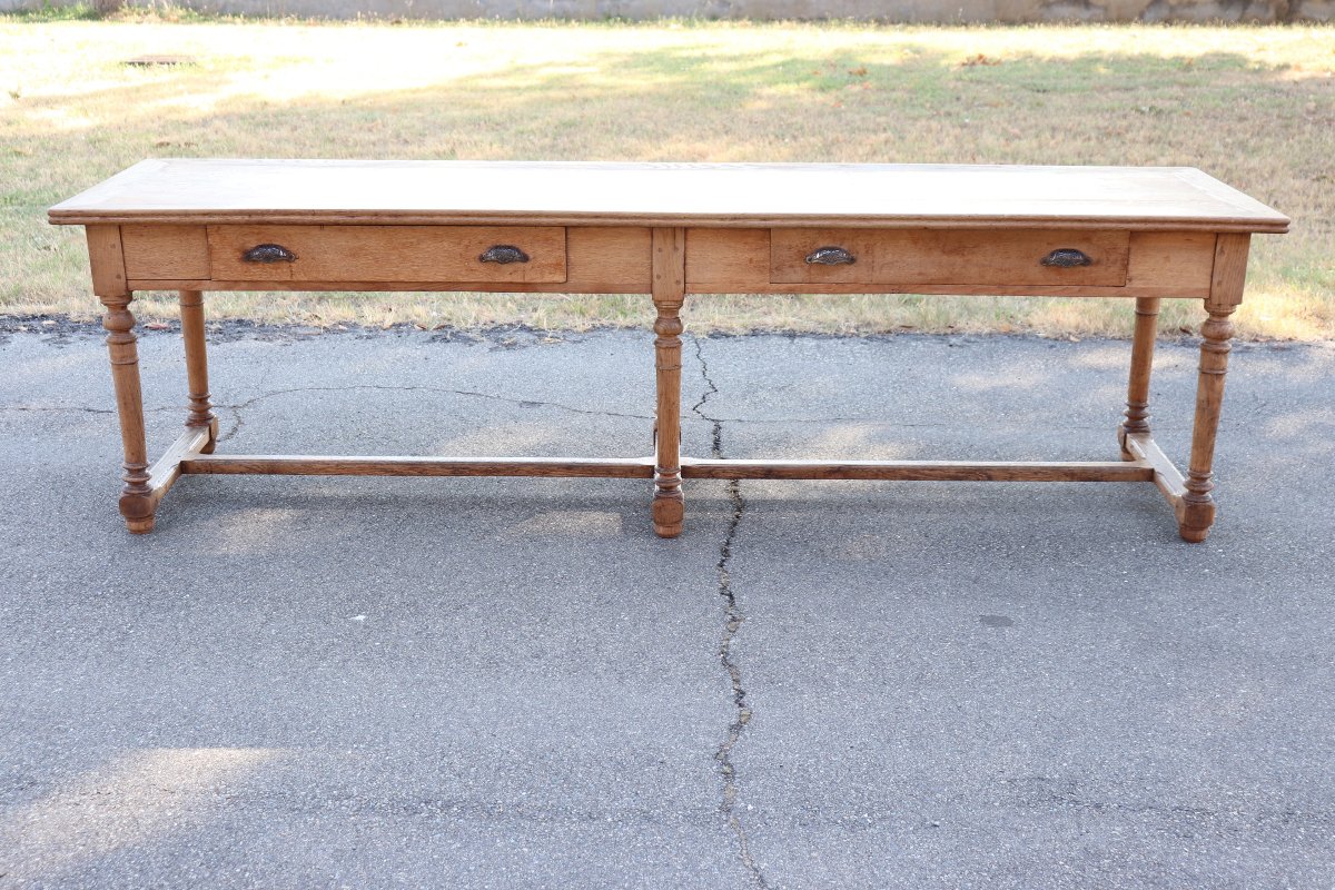 Table de réfectoire en chêne massif, longueur 274 cm, début du XXe siècle-photo-4