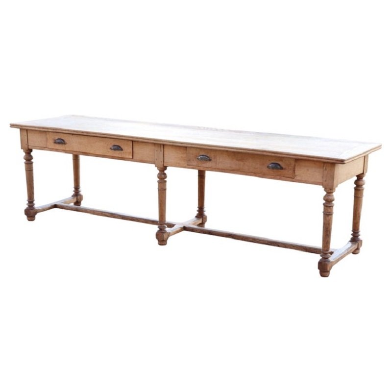 Table de réfectoire en chêne massif, longueur 274 cm, début du XXe siècle