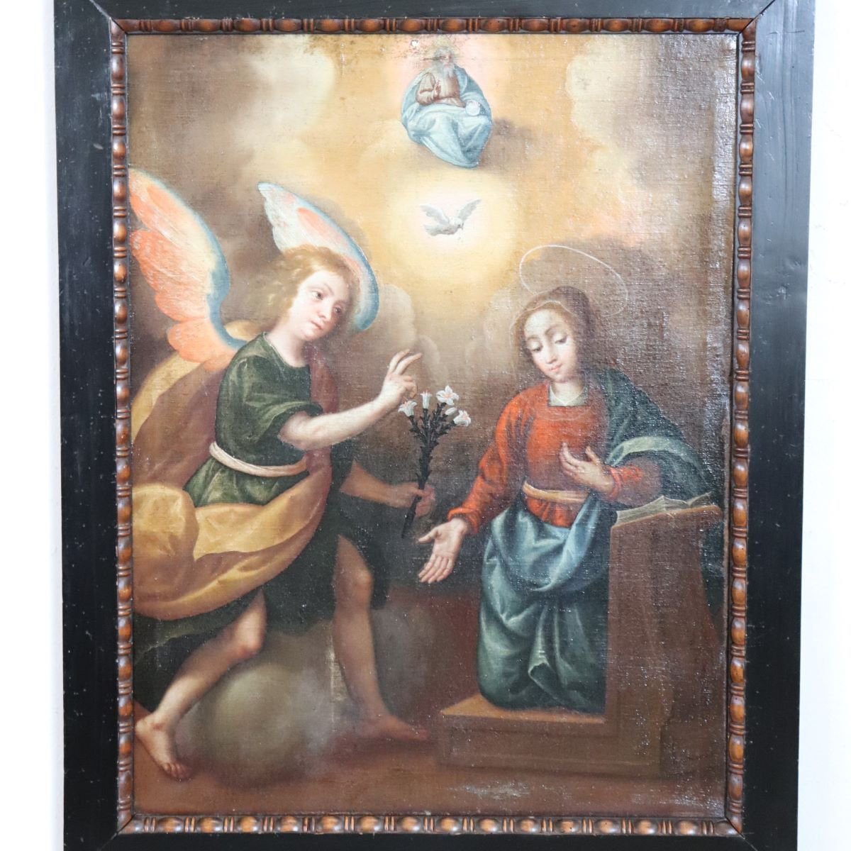 The Annunciation, Italy, 17th Century, Antique Oil Painting On Canvas-photo-3