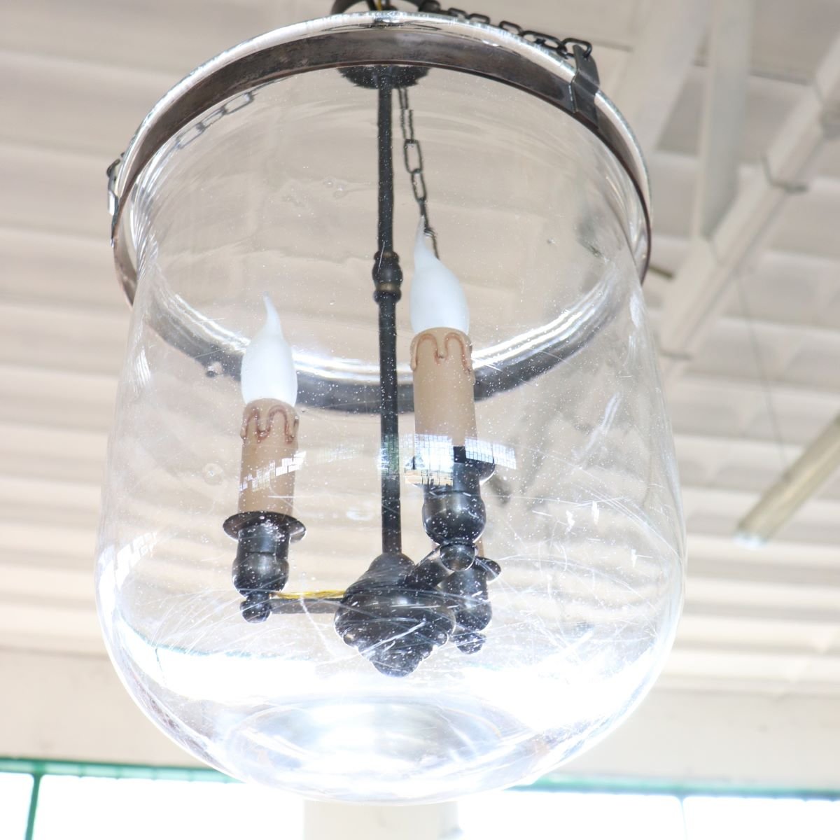 Iron And Blown-glass Lantern, Italy, Early 20th Century-photo-2