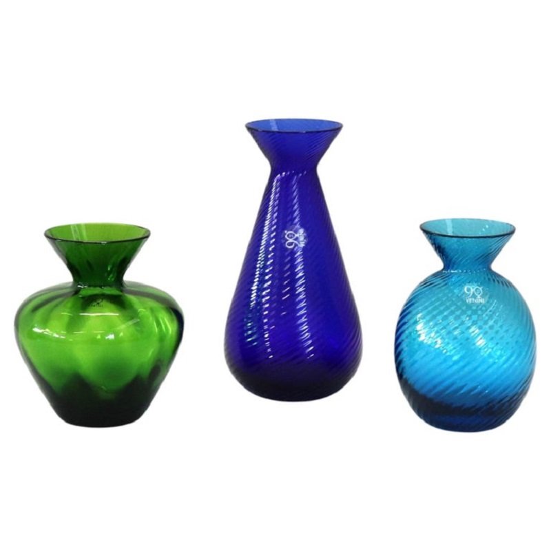 Set Of 3 Signed Venini Vases Dated 2012 With Original Label