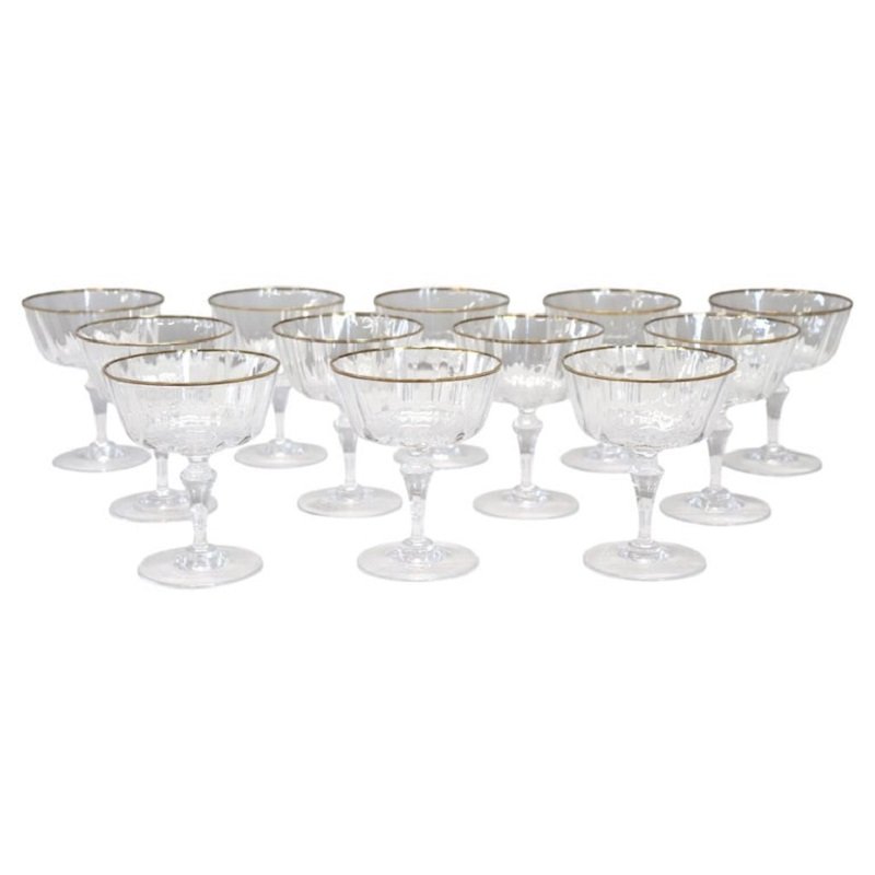 Set Of 12 Murano Blown Glass Champagne Flutes By Nason & Moretti, With Label