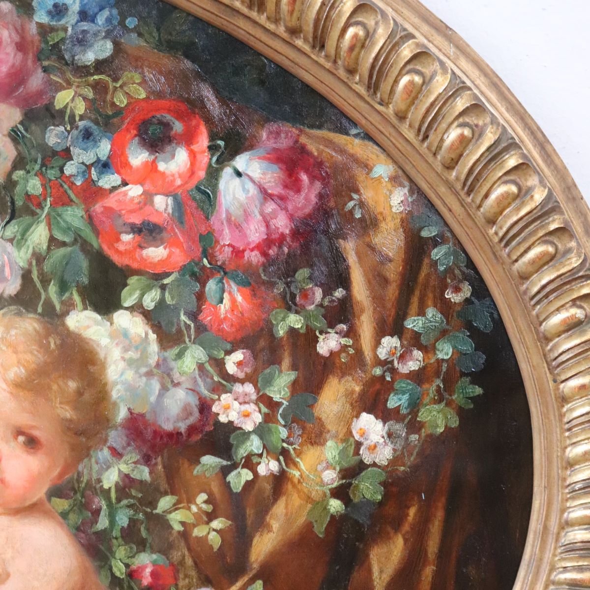 Cherubs With Flowers, Oil Painting On Board Signed, Italy, Early 20th Century-photo-2