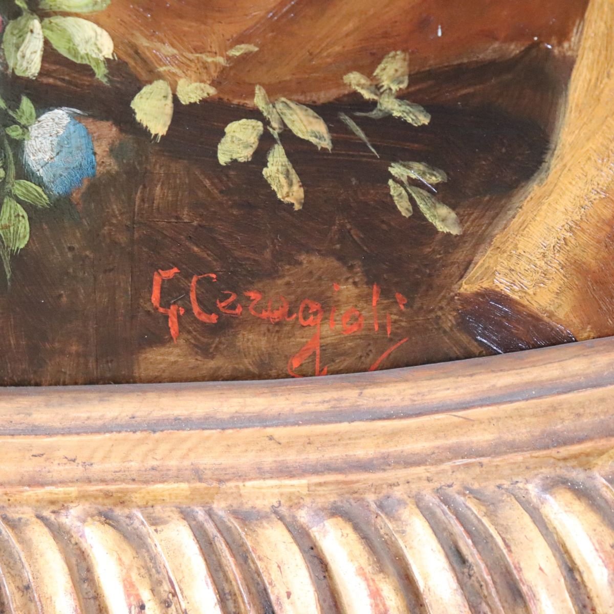 Cherubs With Flowers, Oil Painting On Board Signed, Italy, Early 20th Century-photo-4
