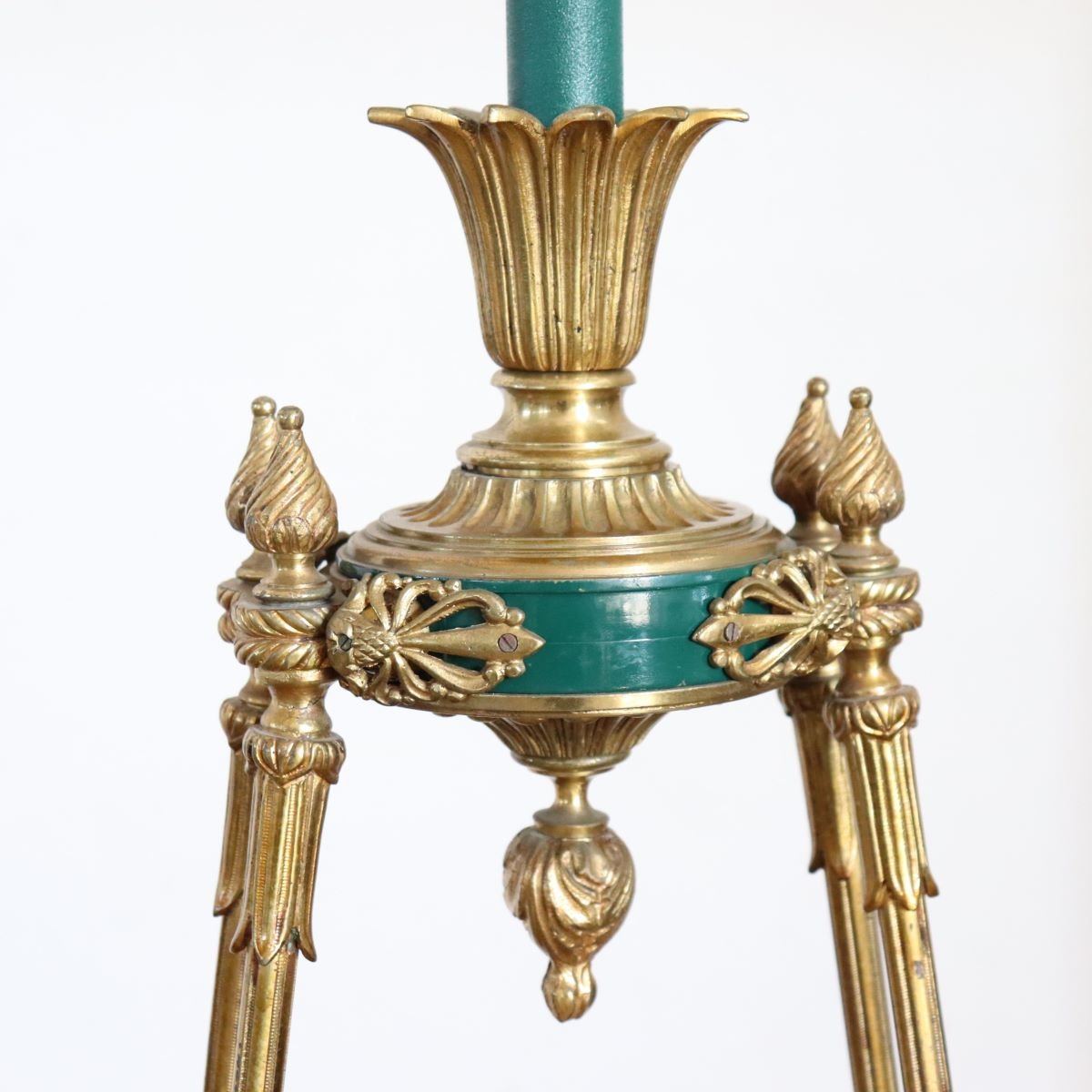 Lustre en bronze doré et métal laqué vert, 20 ampoules, début du XXe siècle-photo-3