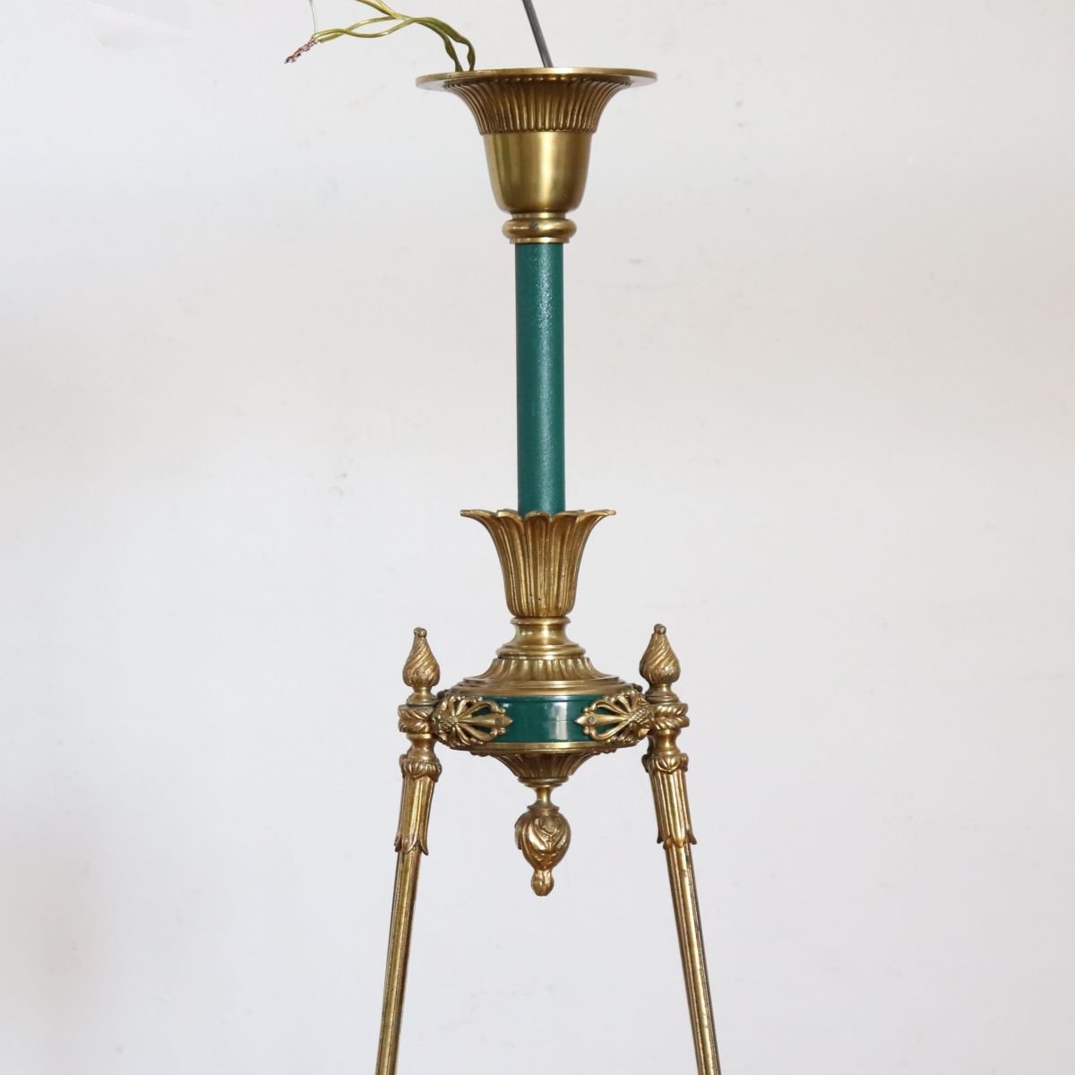 Lustre en bronze doré et métal laqué vert, 20 ampoules, début du XXe siècle-photo-8