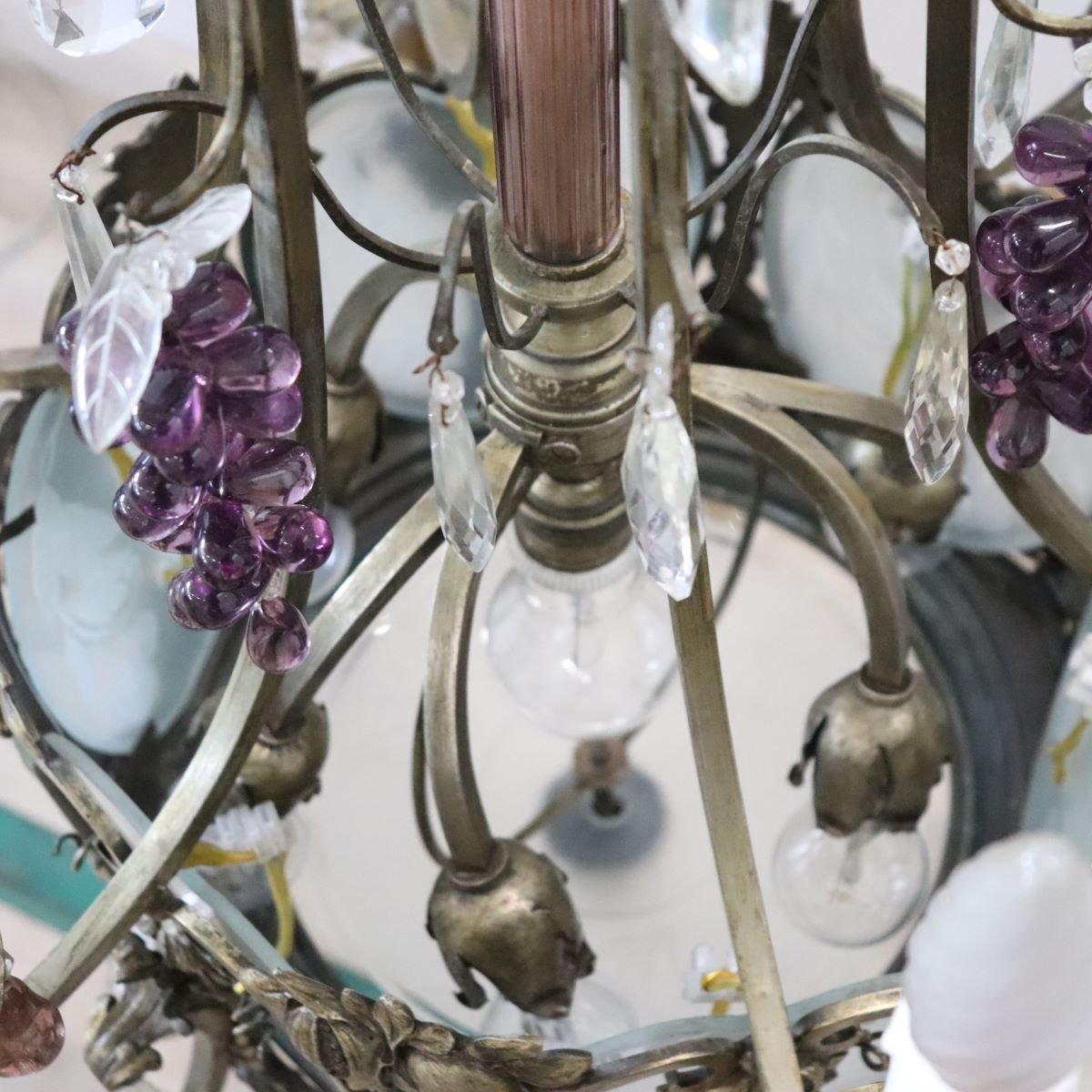 Bronze Chandelier With Glass Fruit-shaped Pendants, 19 Bulbs, Italy, Early 20th Century-photo-3