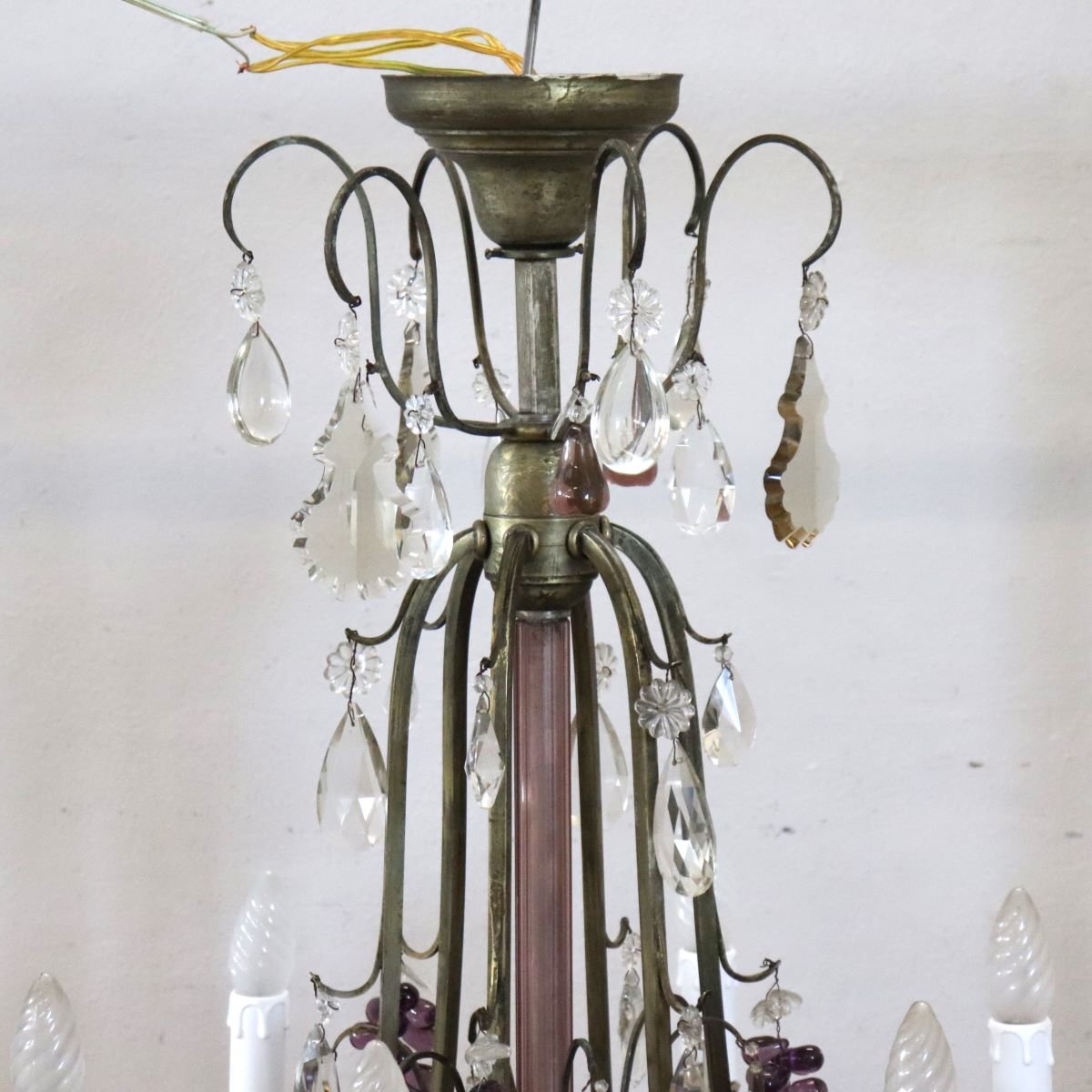 Bronze Chandelier With Glass Fruit-shaped Pendants, 19 Bulbs, Italy, Early 20th Century-photo-7