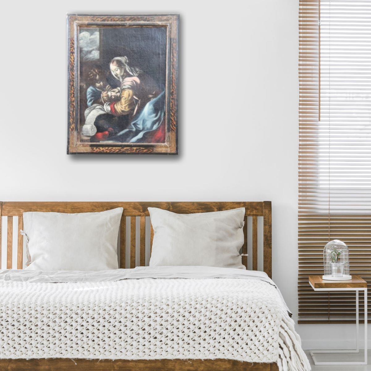 Peinture à l'huile sur toile, Vierge à l'Enfant et ange, Italie, XVIIe siècle-photo-2