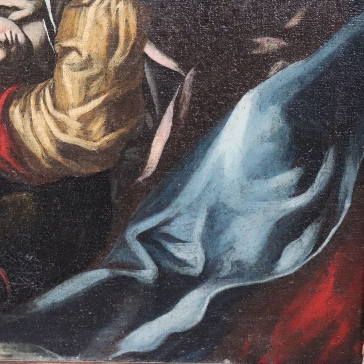 Peinture à l'huile sur toile, Vierge à l'Enfant et ange, Italie, XVIIe siècle-photo-3
