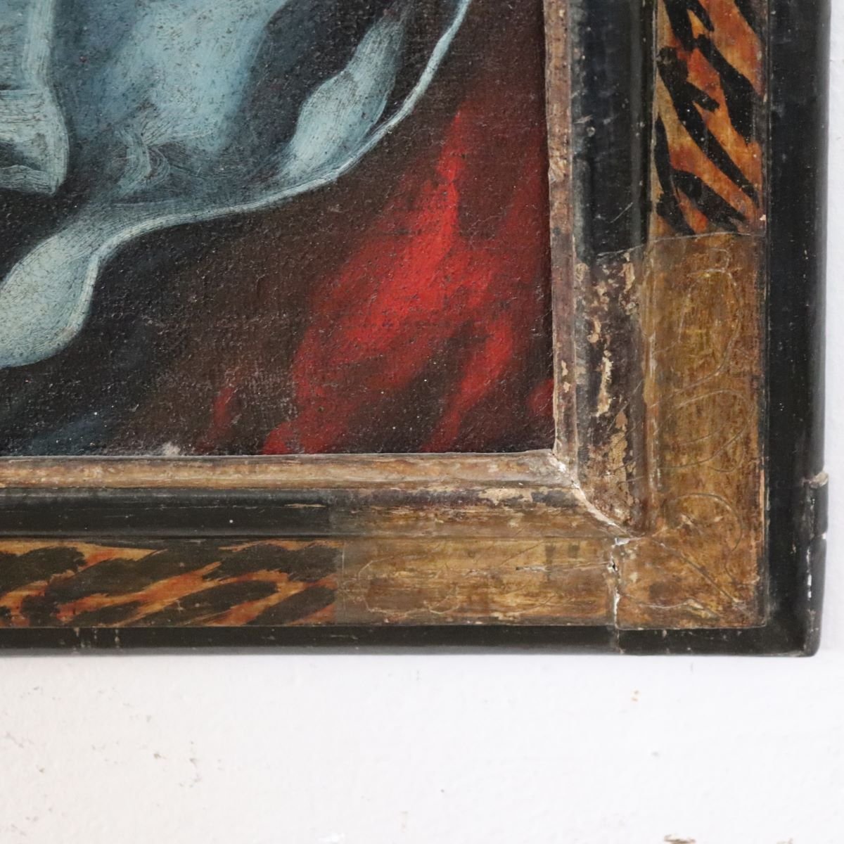 Peinture à l'huile sur toile, Vierge à l'Enfant et ange, Italie, XVIIe siècle-photo-4