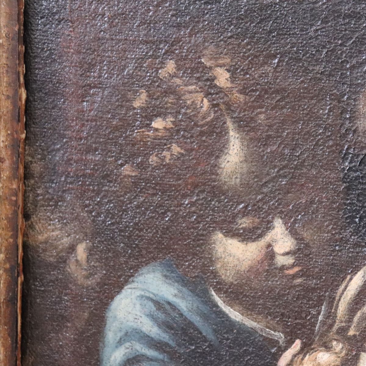 Peinture à l'huile sur toile, Vierge à l'Enfant et ange, Italie, XVIIe siècle-photo-2