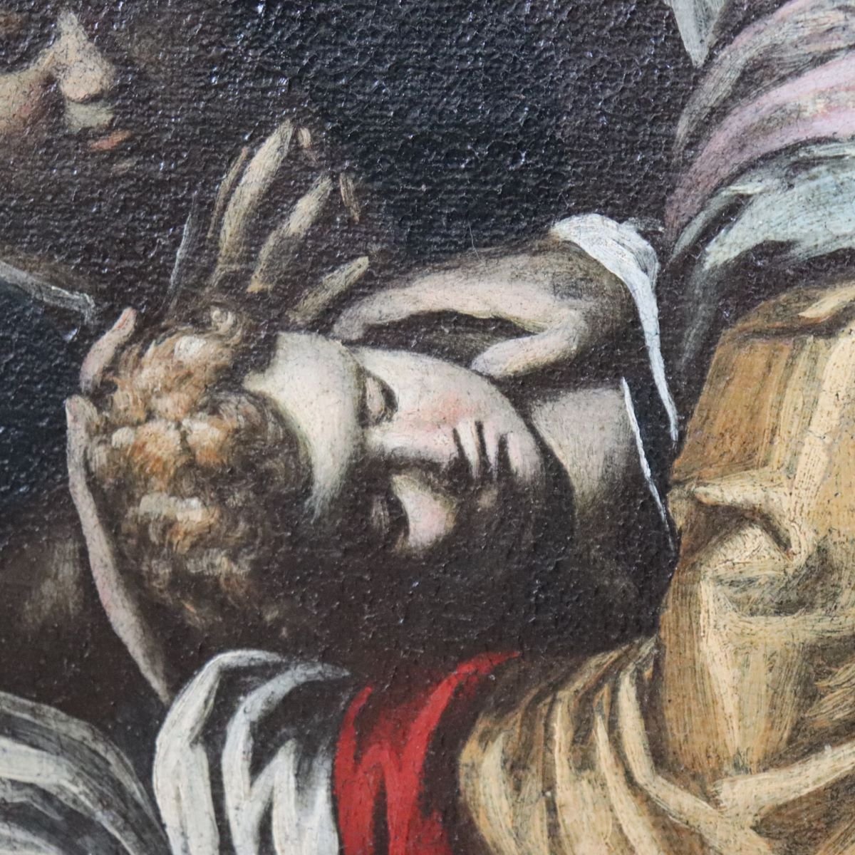 Peinture à l'huile sur toile, Vierge à l'Enfant et ange, Italie, XVIIe siècle-photo-3