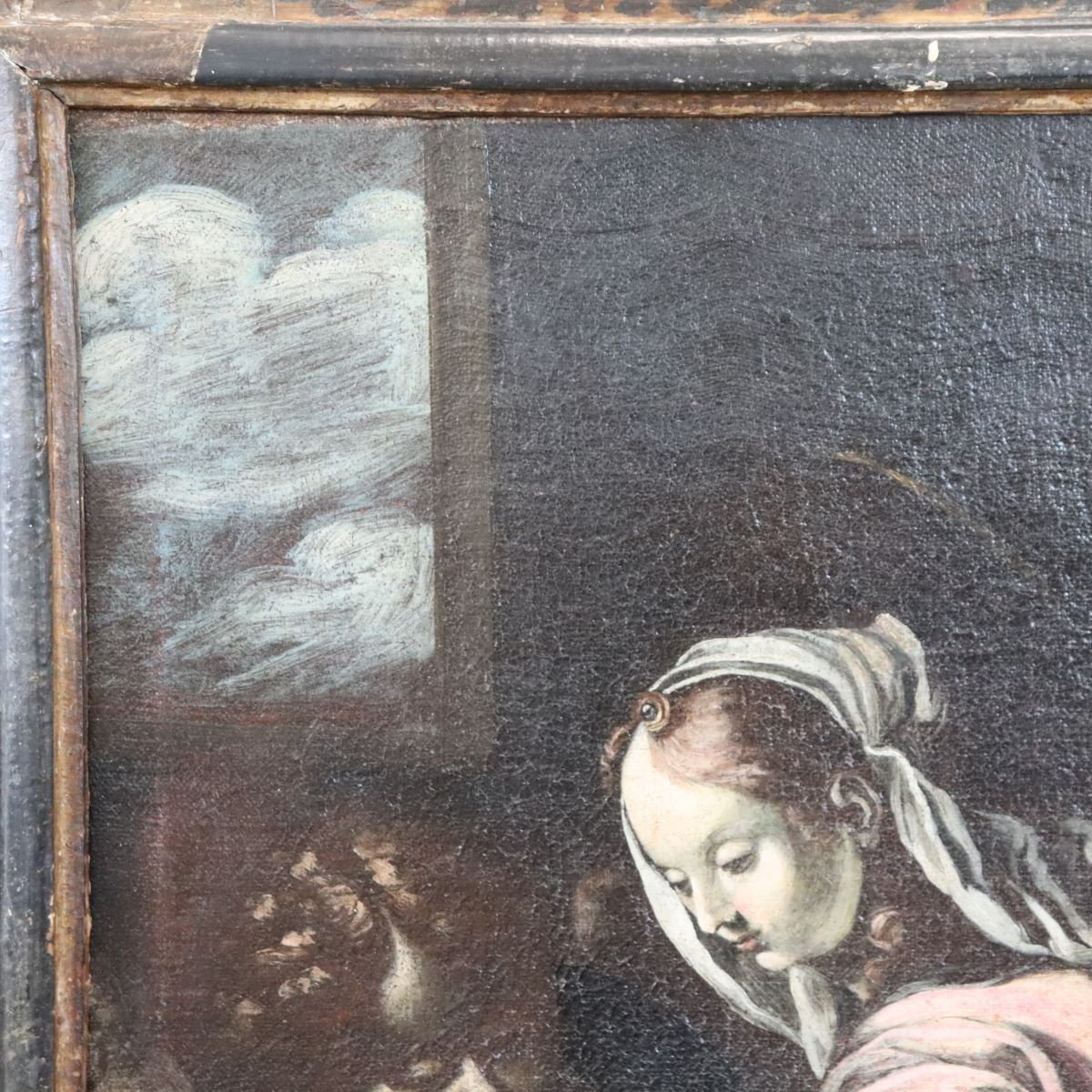 Peinture à l'huile sur toile, Vierge à l'Enfant et ange, Italie, XVIIe siècle-photo-6