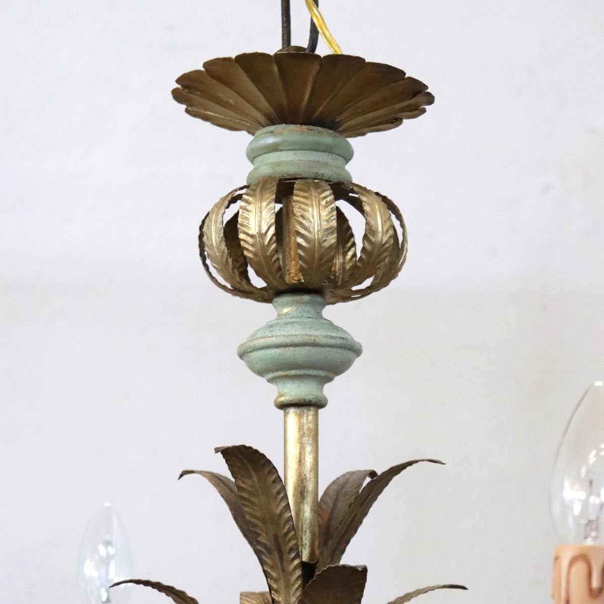 Chandelier Made Of Lacquered Wood And Iron, 12 Bulbs, Early 20th Century-photo-1