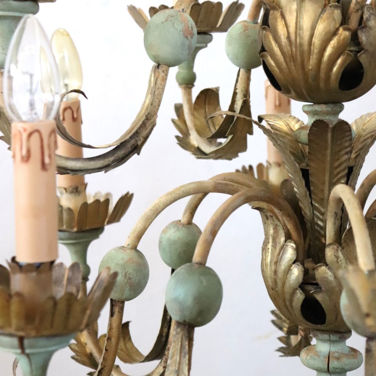 Chandelier Made Of Lacquered Wood And Iron, 12 Bulbs, Early 20th Century-photo-2